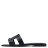 エルメス HERMES オラン H021056Z ブラック ボックスカーフ レザー #39 サンダル 新品 未使用 H型 黒 白ステッチ フラットサンダル