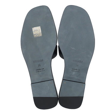 エルメス HERMES オラン H021056Z ブラック ボックスカーフ レザー #39 サンダル 新品 未使用 H型 黒 白ステッチ フラットサンダル