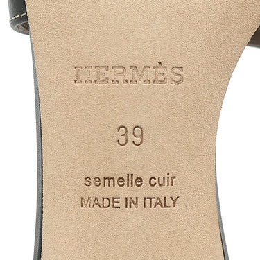 エルメス HERMES オアジス H071002Z ブラック カーフ #39 サンダル 新品 未使用 黒 白ステッチ H型 ヒールサンダル