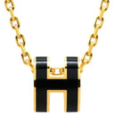 エルメス HERMES ポップアッシュ ミニ ペンダント ブラック×ゴールド GP ラッカー ネックレス Hモチーフ 黒 新品 未使用