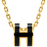 エルメス HERMES ポップアッシュ ミニ ペンダント ブラック×ゴールド GP ラッカー ネックレス Hモチーフ 黒 新品 未使用