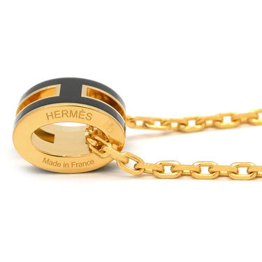 エルメス HERMES ポップアッシュ ミニ ペンダント ブラック×ゴールド GP ラッカー ネックレス Hモチーフ 黒 新品 未使用