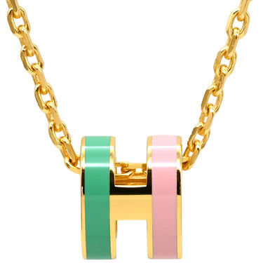 エルメス HERMES ポップアッシュ ミニ ペンダント ロカバール マラバル GP ラッカー ネックレス ゴールド金具 緑 ピンク H 新品 未使用
