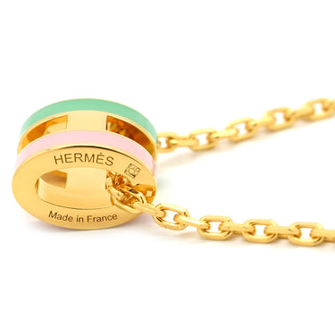 エルメス Hermes ポップアッシュ ミニ ペンダント ロカバール マラバル GP ラッカー ネックレス ゴールド金具 緑 ピンク H 新品 未使用