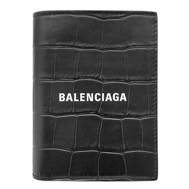 バレンシアガ BALENCIAGA ロゴ コンパクトウォレット 681579 ブラック レザー 二つ折り財布 黒 白 縦型 札入れ カード入れ クロコ型押し