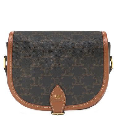 セリーヌ CELINE フォルコ ミディアム タン レザー トリオンフキャンバス ショルダーバッグ ゴールド金具 茶 トリオンフ