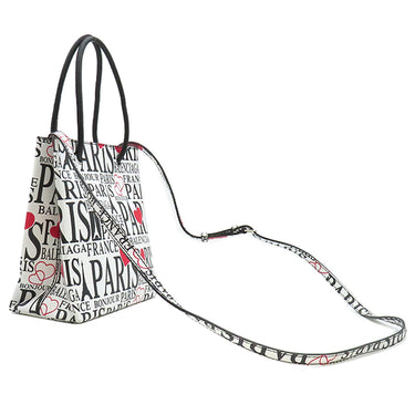 バレンシアガ BALENCIAGA ボンジュールパリ ショッピングトート XXS ホワイト×ブラック×レッド レザー ショルダーバッグ シルバー金具 白 黒 赤 ハンドバッグ ショルダー
