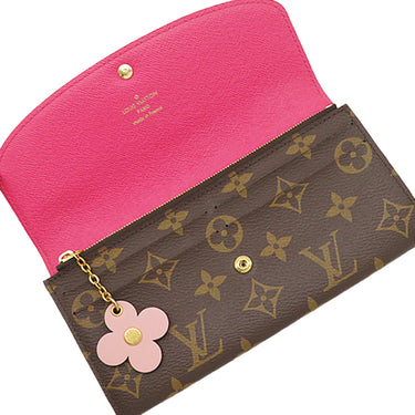 ルイヴィトン LOUIS VUITTON ポルトフォイユ エミリー M64202 モノグラム×ホットピンク モノグラムキャンバス 長財布 ゴールド金具 フラワーチャーム 二つ折り