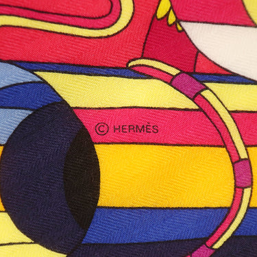 エルメス Hermes カレ140 カレジェアン ピンク×マルチカラー カシミヤ シルク ストール 【POINT D ORGUE/フェルマータ】