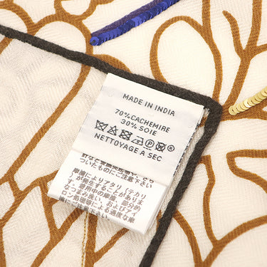 エルメス Hermes カレ140 カレジェアン ベージュ×レッド×ネイビー カシミヤ シルク スパンコール ストール スパンコール　【カシュ カシュ フルリ】