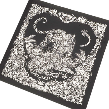 エルメス HERMES カレ140 カレジェアン ブラック×ホワイト カシミヤ シルク ストール 【JUNGLE LOVE /ジャングルラブ】