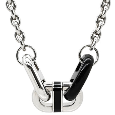 エルメス HERMES マイヨン ブラック×シルバー メタル ラッカー バッファローホーン ネックレス 白 PG金具 シェーヌダンクル 3モチーフ