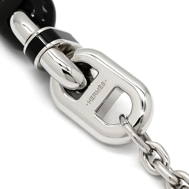 エルメス HERMES マイヨン ブラック×シルバー メタル ラッカー バッファローホーン ネックレス 白 PG金具 シェーヌダンクル 3モチーフ