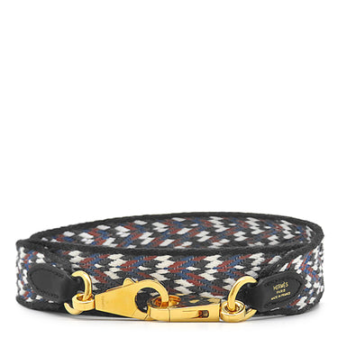 エルメス HERMES バンドリエール サングル ジグザグ ブラック×ホワイト×ディープブルー コットン ヴォースイフト トワルコットン ショルダーストラップ シルバー金具 2024年製
