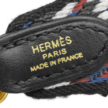 エルメス HERMES バンドリエール サングル ジグザグ ブラック×ホワイト×ディープブルー コットン ヴォースイフト トワルコットン ショルダーストラップ シルバー金具 2024年製