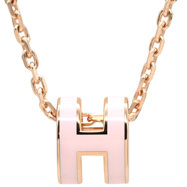 エルメス HERMES ポップアッシュ ミニ ペンダント ローズドラジェ×ローズゴールド GP ラッカー ネックレス ピンクゴールド金具 Hモチーフ 新品 未使用 ピンク