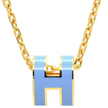 エルメス HERMES ポップアッシュ ミニ ペンダント ブルーオラージュ×ゴールド GP ラッカー ネックレス 青 Hモチーフ 新品 未使用