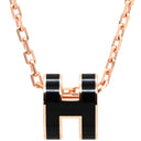 エルメス Hermes ポップアッシュ ミニ ペンダント ブラックXローズゴールド GP ラッカー ネックレス ピンクゴールド 黒 Hモチーフ 新品 未使用