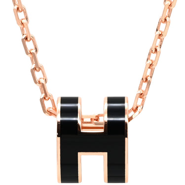 エルメス HERMES ポップアッシュ ミニ ペンダント ブラックXローズゴールド GP ラッカー ネックレス ピンクゴールド 黒 Hモチーフ 新品 未使用