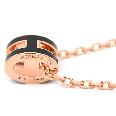 エルメス Hermes ポップアッシュ ミニ ペンダント ブラックXローズゴールド GP ラッカー ネックレス ピンクゴールド 黒 Hモチーフ 新品 未使用