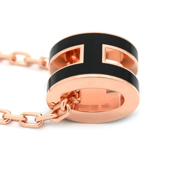 エルメス Hermes ポップアッシュ ミニ ペンダント ブラックXローズゴールド GP ラッカー ネックレス ピンクゴールド 黒 Hモチーフ 新品 未使用