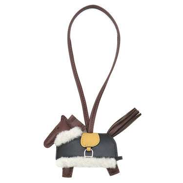 エルメス Hermes ロデオ ロベオ プラッシュ テール×パイユ×ブラック アニョーミロ スイフト メリノウール バッグチャーム シルバー金具 新品 未使用 黒 茶 ベージュ 2026年製
