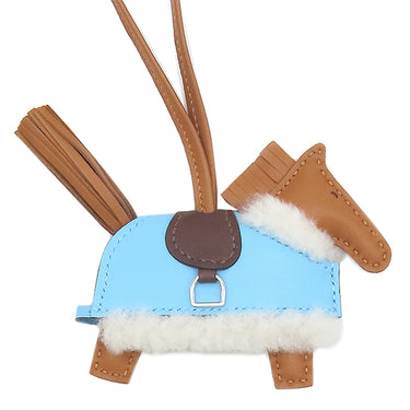 エルメス Hermes ロデオ ロベオ プラッシュ PM ゴールド×テール×セレステ アニョーミロ スイフト メリノウール バッグチャーム シルバー金具 新品 未使用 茶 水色 2026年製