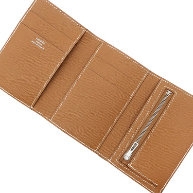 エルメス HERMES ベアン コンビネ ゴールド ヴォーエプソン 三つ折り財布 シルバー金具 茶 2025年製
