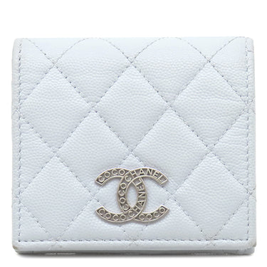 シャネル CHANEL マトラッセ スモール ウォレット AP3828 ブルーグレー キャビアスキン 二つ折り財布 シルバー金具 ココマーク コンパクト