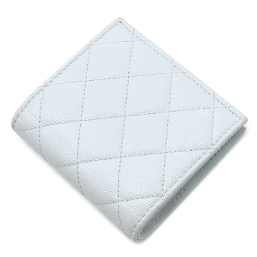 シャネル CHANEL マトラッセ スモール ウォレット AP3828 ブルーグレー キャビアスキン 二つ折り財布 シルバー金具 ココマーク コンパクト