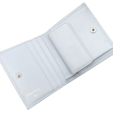 シャネル CHANEL マトラッセ スモール ウォレット AP3828 ブルーグレー キャビアスキン 二つ折り財布 シルバー金具 ココマーク コンパクト