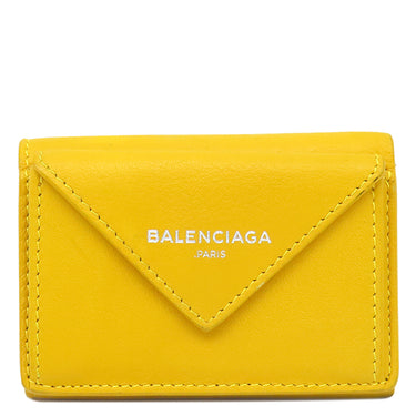 バレンシアガ BALENCIAGA ペーパー ミニ ウォレット 391446 イエロー レザー 三つ折り財布 シルバー金具 コンパクトウォレット