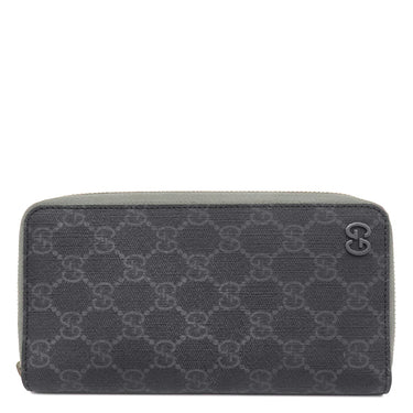 グッチ GUCCI ジップアラウンド ウォレット 822051 ダークグレー GGスプリームキャンバス 長財布 シルバー金具 PVC ラウンドジップ