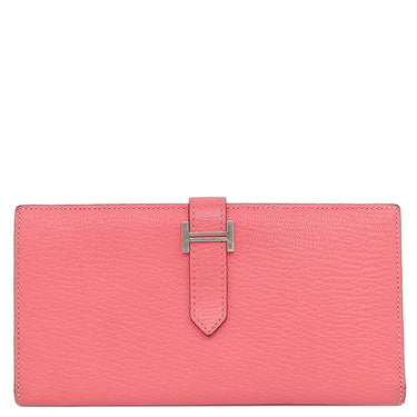 エルメス HERMES ベアンスフレ ローズリップスティック シェーブル 長財布 シルバー金具 二つ折り財布