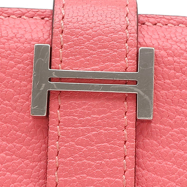 エルメス HERMES ベアンスフレ ローズリップスティック シェーブル 長財布 シルバー金具 二つ折り財布
