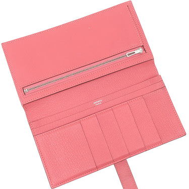 エルメス HERMES ベアンスフレ ローズリップスティック シェーブル 長財布 シルバー金具 二つ折り財布