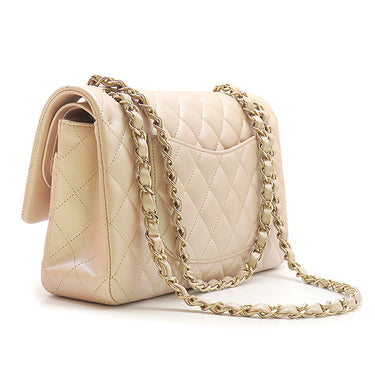 シャネル CHANEL マトラッセ 25 Wチェーン パールピンク レザー ショルダーバッグ ゴールド金具 メタリック ダブルフラップ