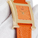 腕時計 エルメス HERMES Hウォッチ PM HH1.201 クオーツ レディース イエローGP オレンジ 2針 アラビア スクエア H型