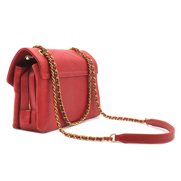 シャネル CHANEL シェブロン Vステッチ レッド レザー ショルダー