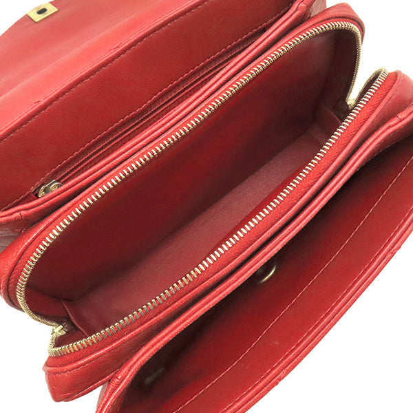 シャネル CHANEL シェブロン Vステッチ レッド レザー ショルダー
