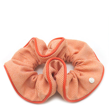 エルメス HERMES クラウディア プラン エア シュシュ オレンジ×オランジュフィールド コットン ポリウレタン ヘアアクセサリー シルバー金具 オレンジ ヘアゴム