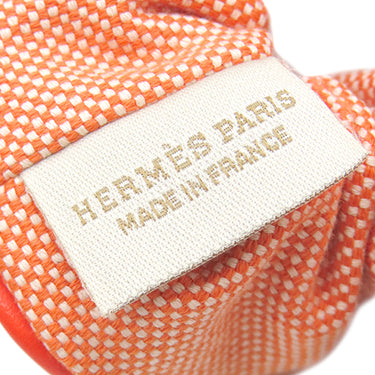 エルメス HERMES クラウディア プラン エア シュシュ オレンジ×オランジュフィールド コットン ポリウレタン ヘアアクセサリー シルバー金具 オレンジ ヘアゴム