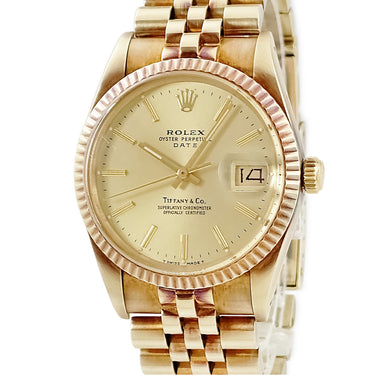 腕時計 ロレックス ROLEX オイスターパーペチュアル デイト 15037 92番台 自動巻き メンズ 92番台 K14YG無垢 ティファニー Wネーム