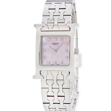 腕時計 エルメス HERMES Hウォッチ PM HH1.210.285 クオーツ レディース 純正ダイヤ ピンク シェル H型 スクエア