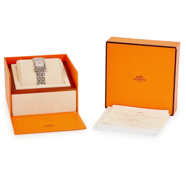 腕時計 エルメス HERMES Hウォッチ PM HH1.210.285 クオーツ レディース 純正ダイヤ ピンク シェル H型 スクエア