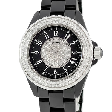 腕時計 シャネル CHANEL J12 H1709 自動巻き メンズ 純正ダイヤ ブラック アラビア デイト 逆回転防止ベゼル