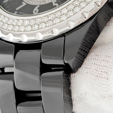 腕時計 シャネル CHANEL J12 H1709 自動巻き メンズ 純正ダイヤ ブラック アラビア デイト 逆回転防止ベゼル