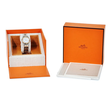 腕時計 エルメス HERMES クリッパー CL4.220 クオーツ レディース ホワイト デイト アラビア Hマークブレス