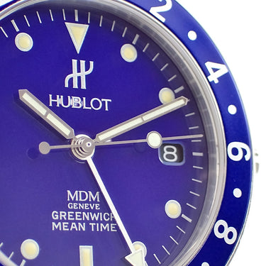 腕時計 ウブロ HUBLOT MDM GREENWICH MEAN TIME 1572.1 クオーツ メンズ レディース ブルー 青 GMT 回転ベゼル デイト