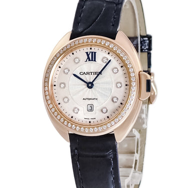 腕時計 カルティエ Cartier クレ ドゥ カルティエ 31mm WJCL0038 自動巻き レディース K18PG無垢 純正ダイヤ ローマン デイト 青針